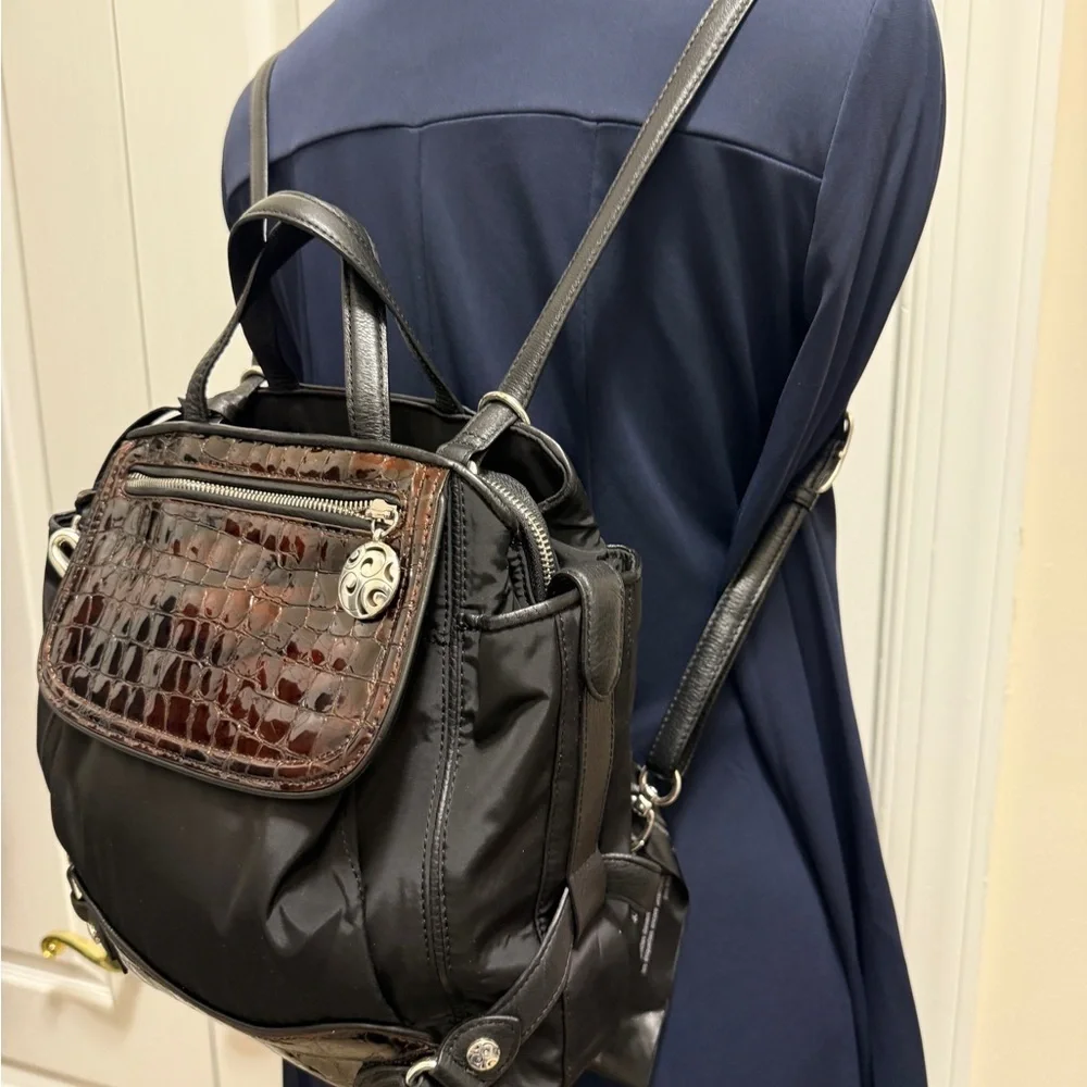 Black and Brown Men’s Convertible Backpack - Croc-Accent Nylon